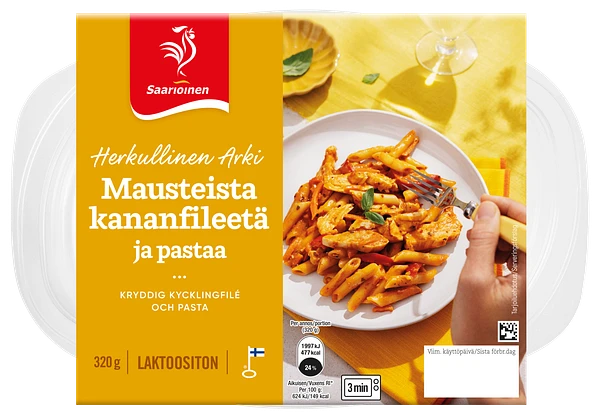 Mausteista kananfileetä ja pastaa 320 g