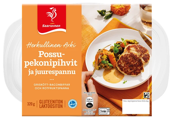 Possu-pekonipihvit ja juurespannu 320 g